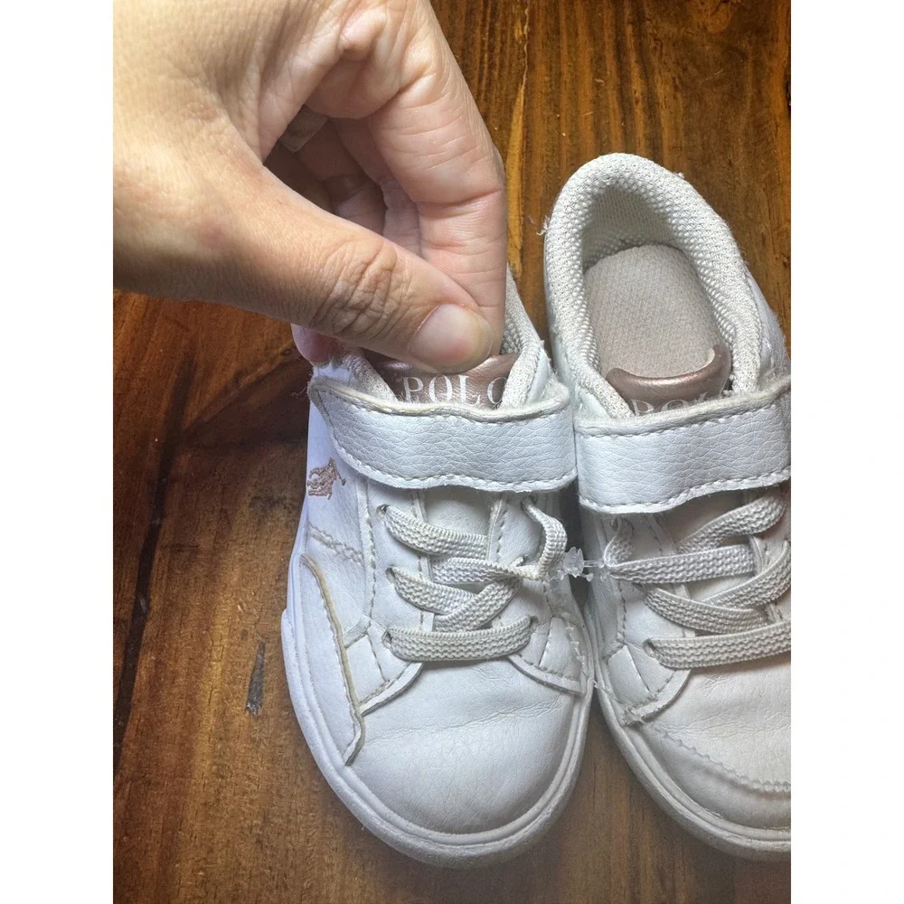 Polo Ralph Lauren Theron IV PS White Rose Gold Toddler Girls Sneakers Size 6